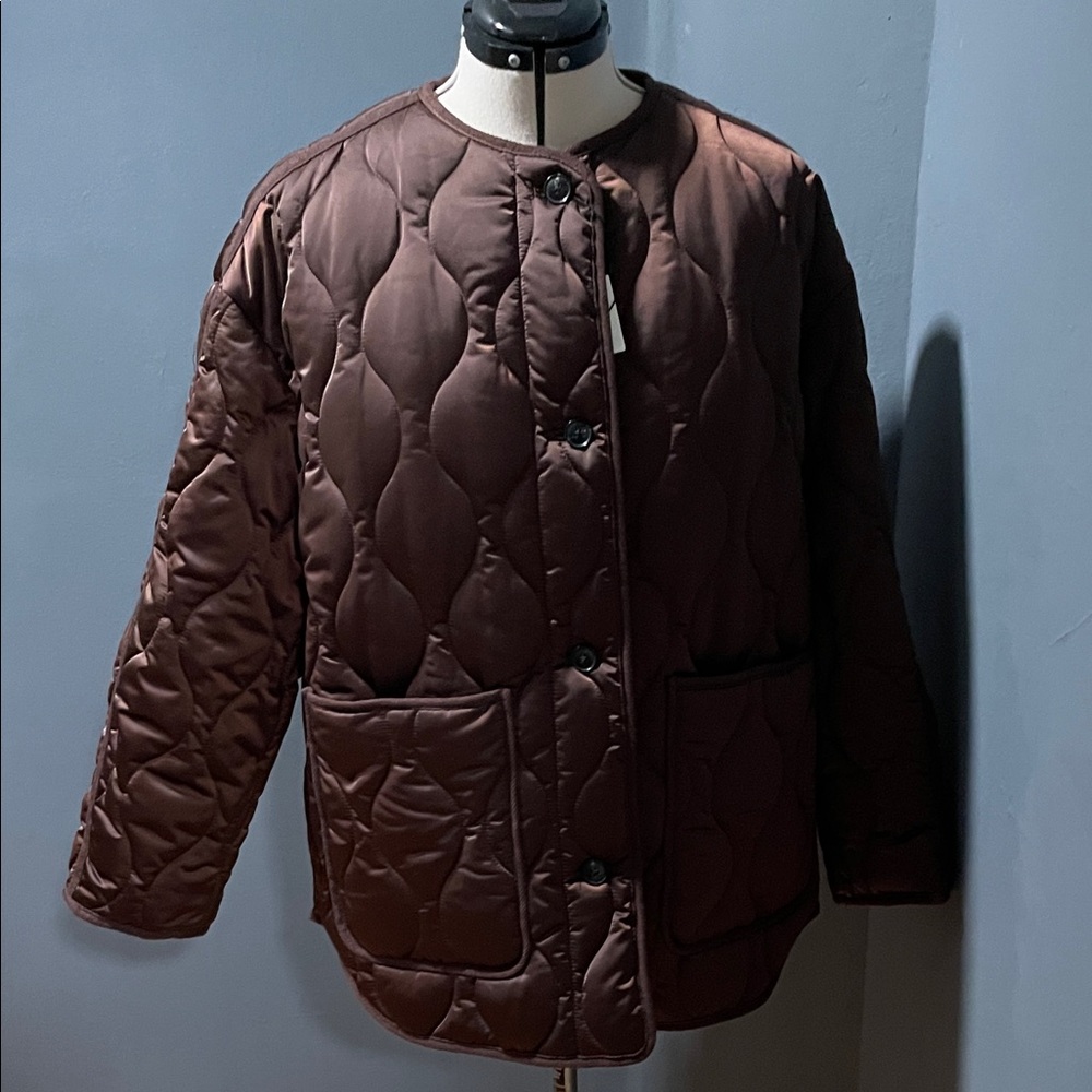 Zara Chocolate Quilted Puffer Jacket Size-Large NWT